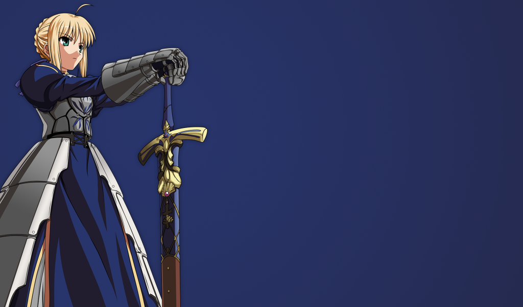 Экскалибур в руке девушки аниме Ночь прибытия