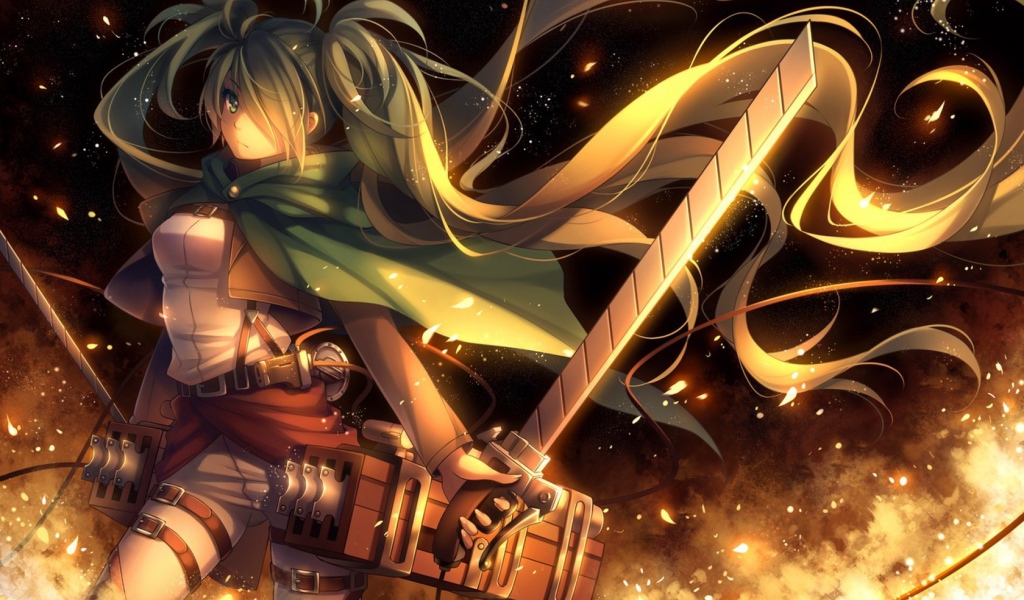 Огненный воин девушка из аниме Атака Титанов