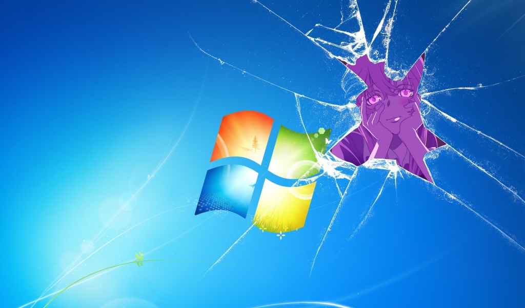 За разбитым экраном девушка аниме