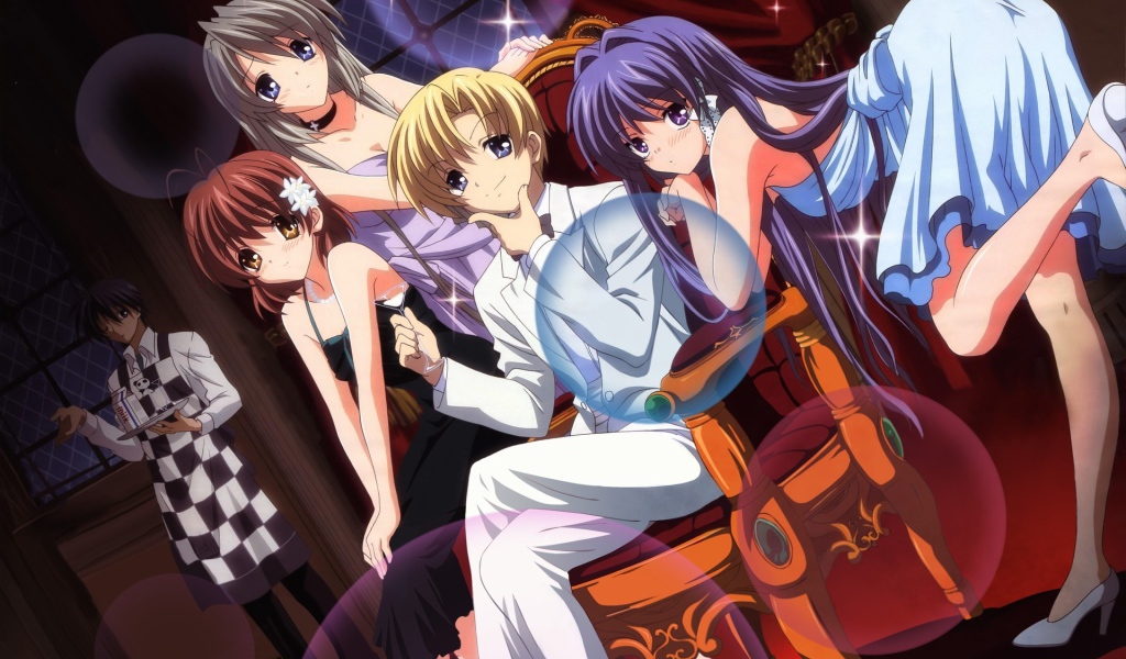 Друзья в кафе в аниме Кланнад