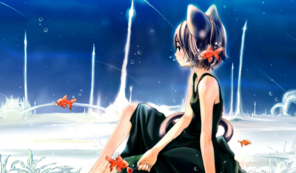 Девушка кошка в подводном мире, аниме