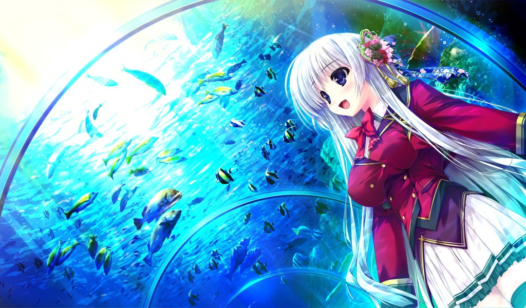 Девушка в океанариуме в аниме Натюрморт в серых тонах