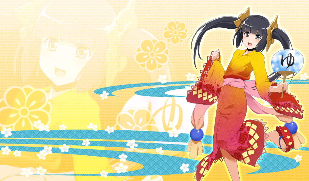 Девушка в традиционной одежде в аниме Onigirl