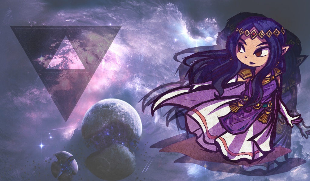 Девушка на фоне звезд в аниме Легенда Зельды