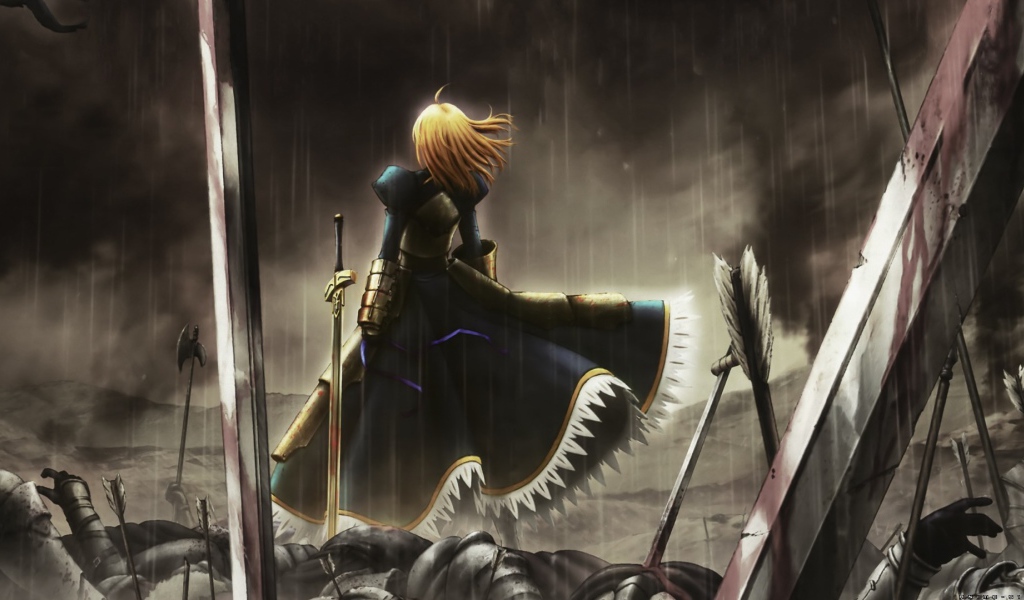 Девушка на поле боя в аниме Fate-Zero
