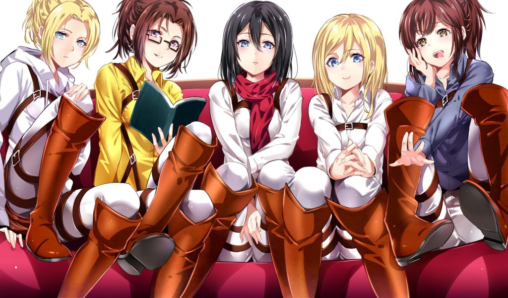 Девушки читают книгу в аниме Shingeki no Kyojin