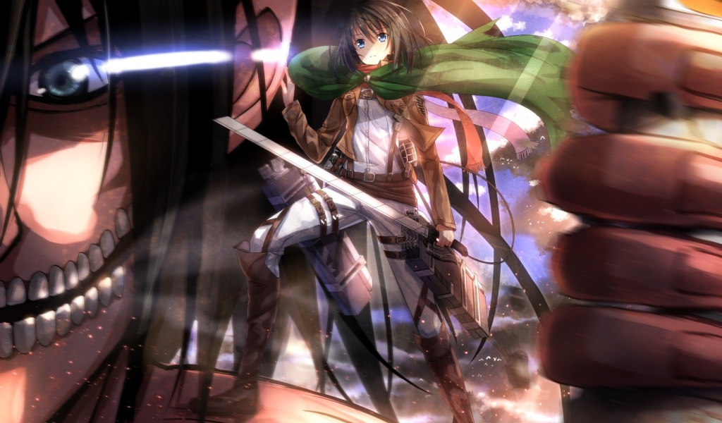 Девушка с катаной в аниме Shingeki no Kyojin