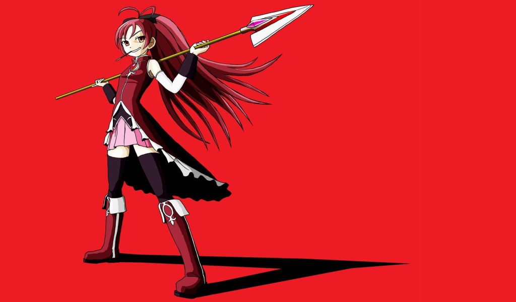 Девушка с копьем на красном фоне, Девочка-волшебница Мадока