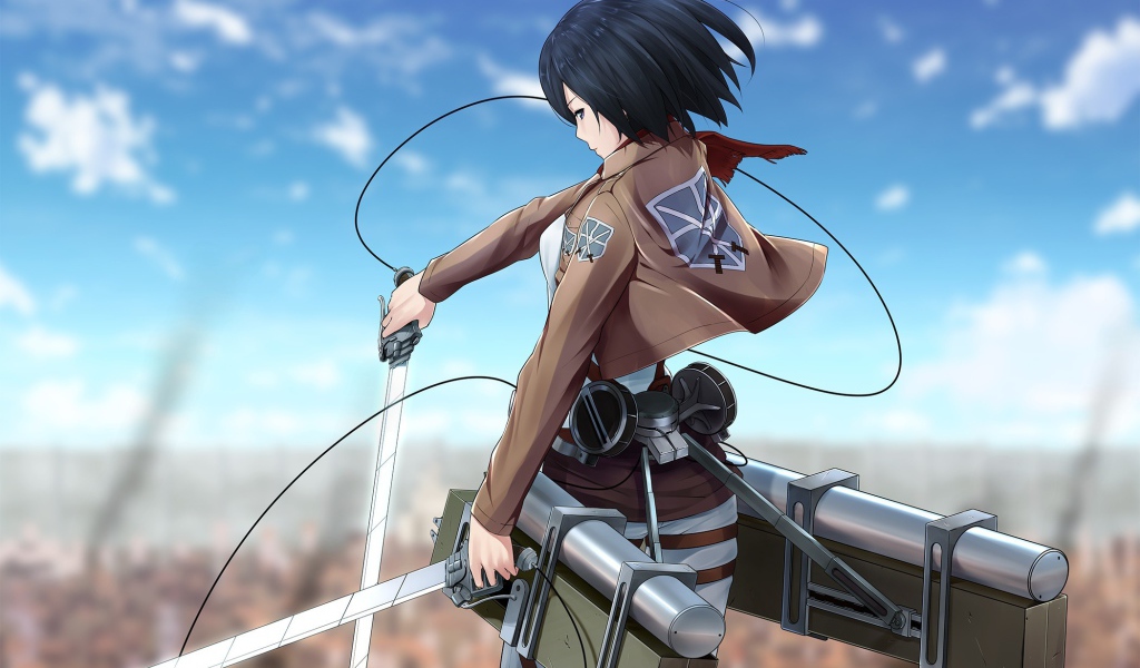Девушка с мечами в аниме Вторжение гигантов