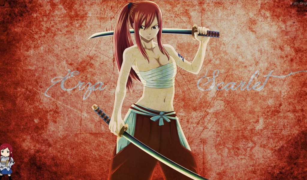 Девушка с мечами в аниме Сказка о хвосте феи