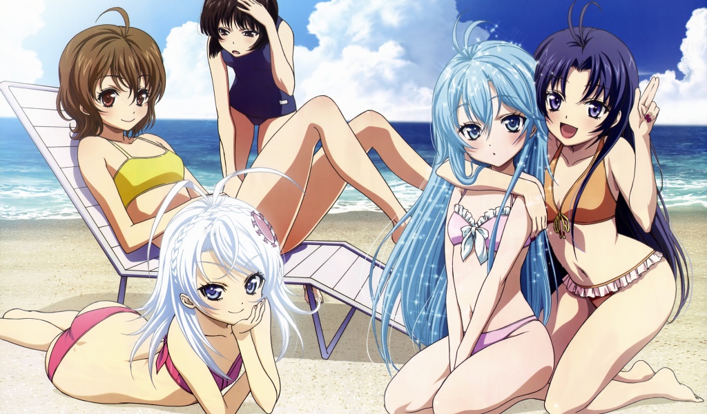 Девушки на пляже в аниме Моя кузина - инопланетянка