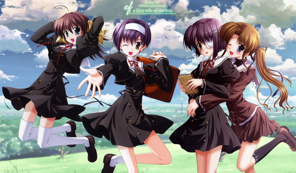 Девочки школьницы из аниме Эф - история воспоминаний