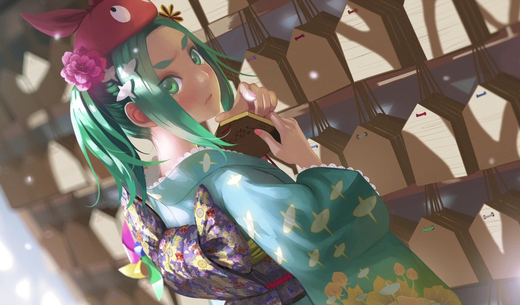 Зеленоволосая девушка аниме