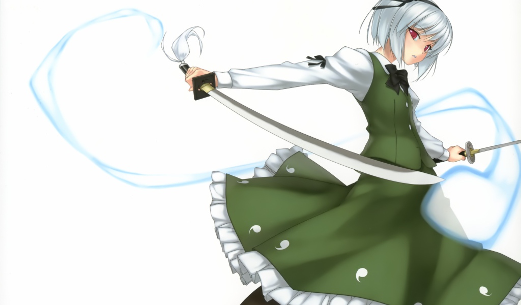 Девушка аниме Konpaku Youmu с мечом в руке