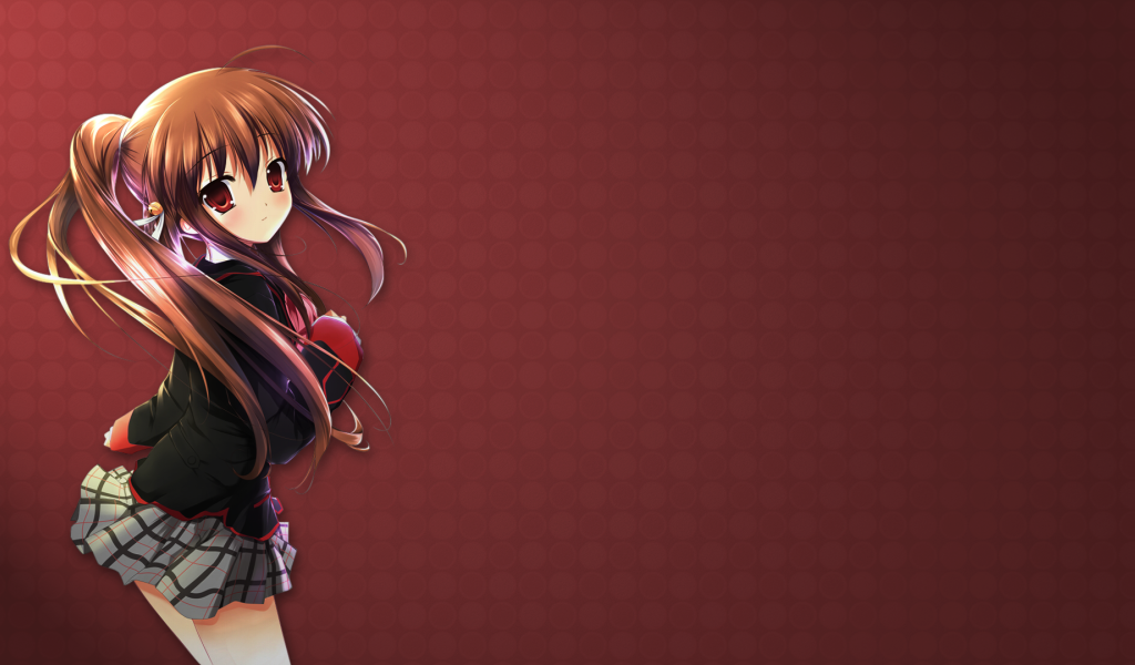Девушка аниме Маленькие проказники на красном фоне