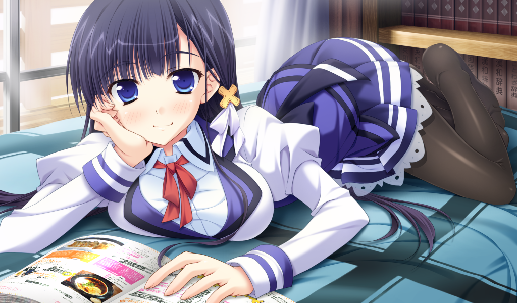 Длинные черные волосы у девушки аниме