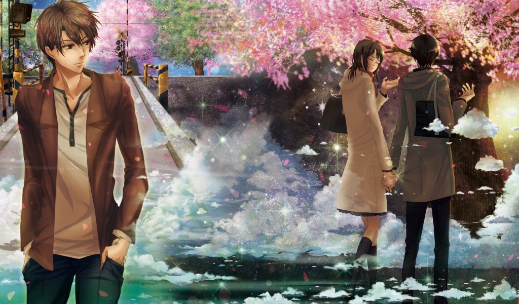 Влюбленные под сакурой в аниме Пять сантиметров в секунду
