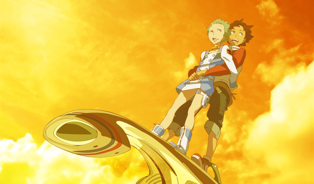 Парень и девушка среди огня, аниме Эврика