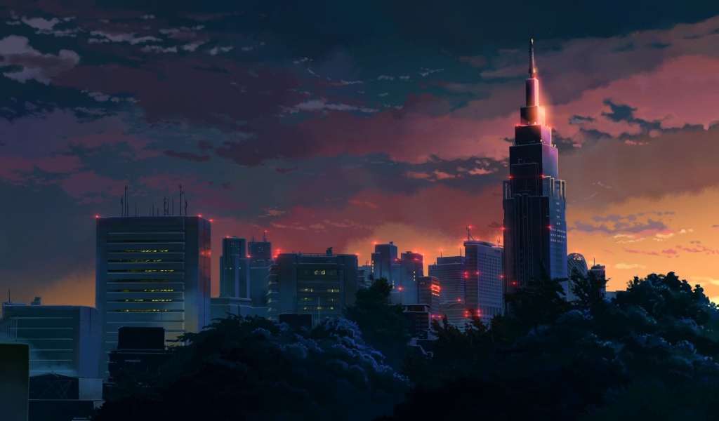 Ночной город в аниме Сад изящных слов