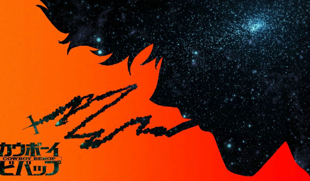 Оранжево черный постер аниме Ковбой Бибоп