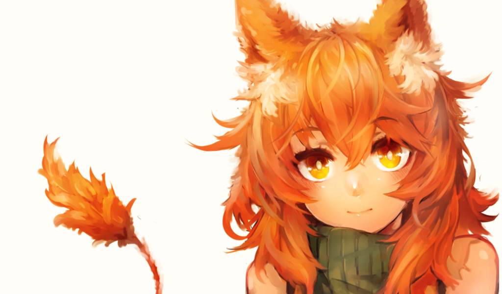 Рыжая девушка кошка из аниме Кэмономими