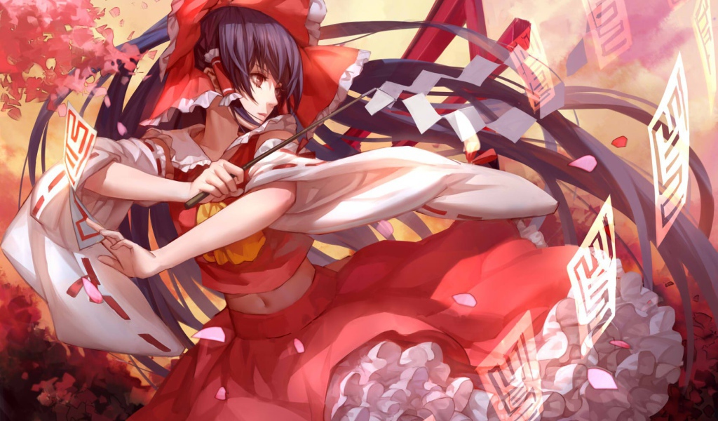 Красное платье у девушки аниме Touhou Project