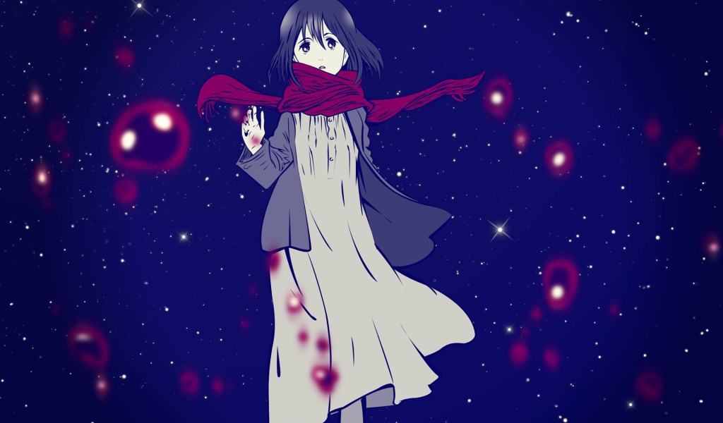 Красный шарф на девушке из аниме Shingeki no Kyojin