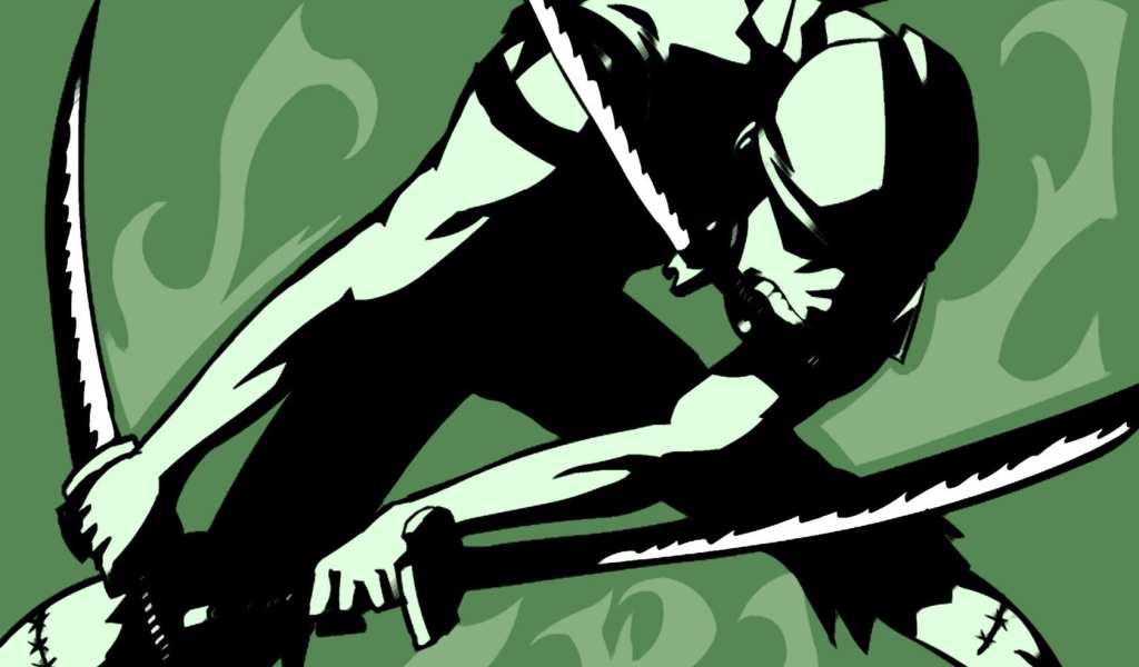 Ророноа из аниме Большой куш на зеленом фоне