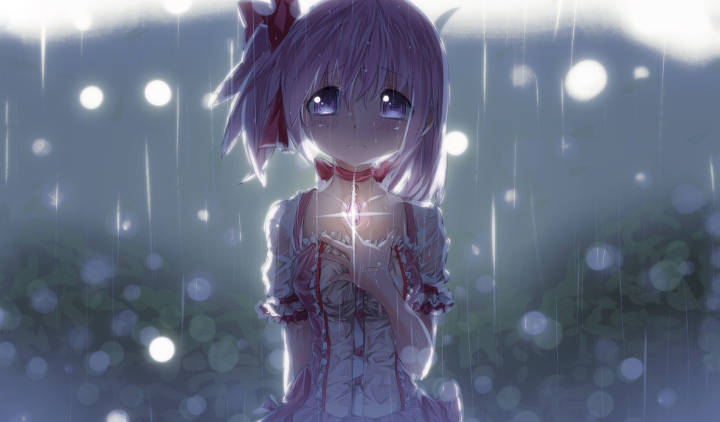 Грустная девушка из аниме Mahou Shoujo Madoka Magica