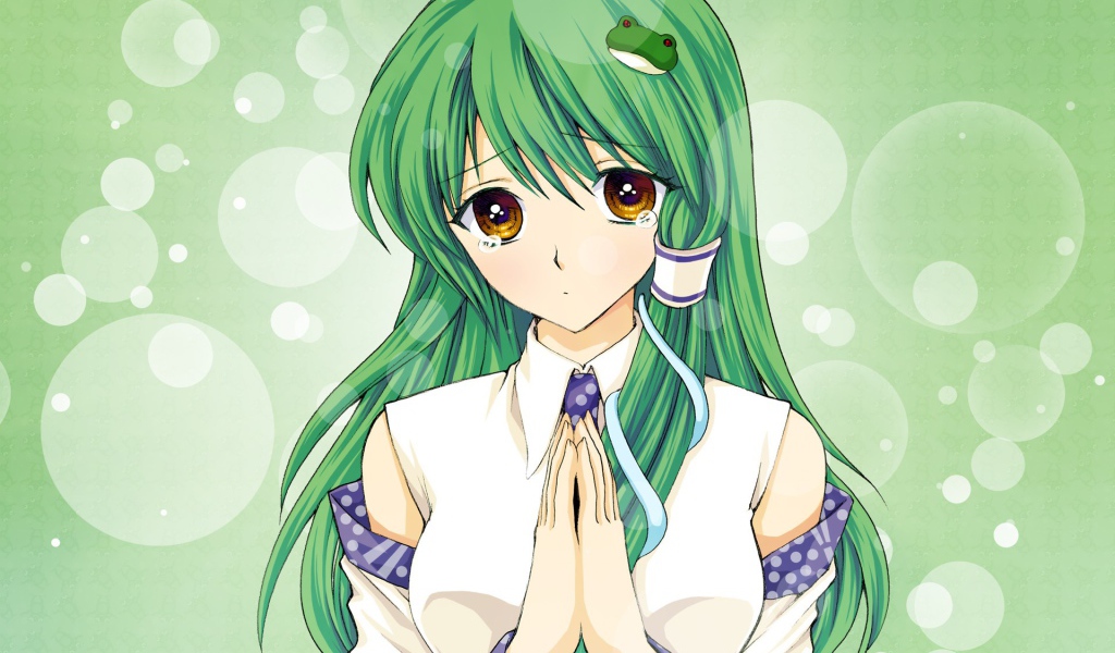 Зеленоволосая Санае Кочия, аниме девушка