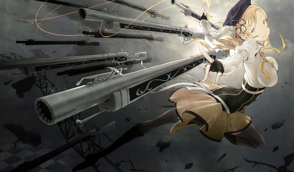 Набор оружия у девушки из аниме Девочка-волшебница Мадока