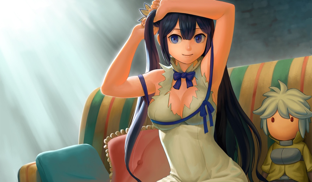 Девушка поправляет прическу, аниме Может, я встречу тебя в подземелье