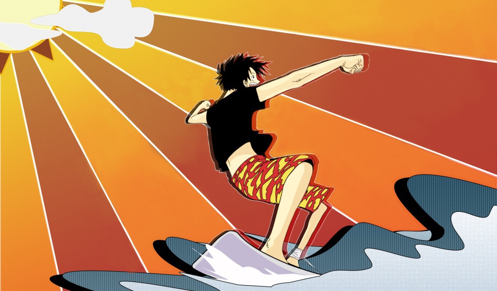 Серфер на фоне солнца в аниме Большой куш