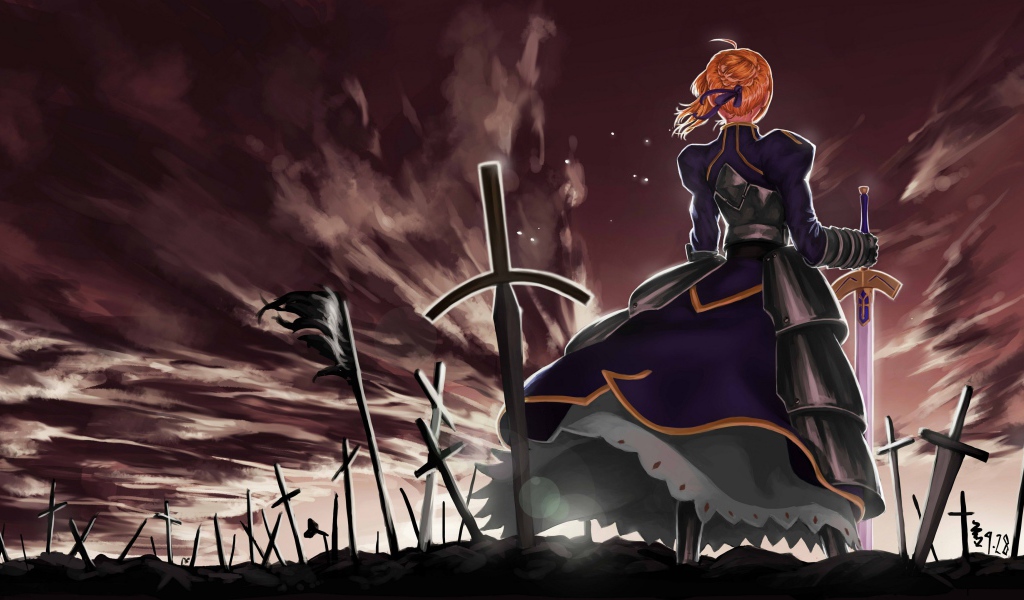 Мечи погибших воинов на поле битвы, аниме