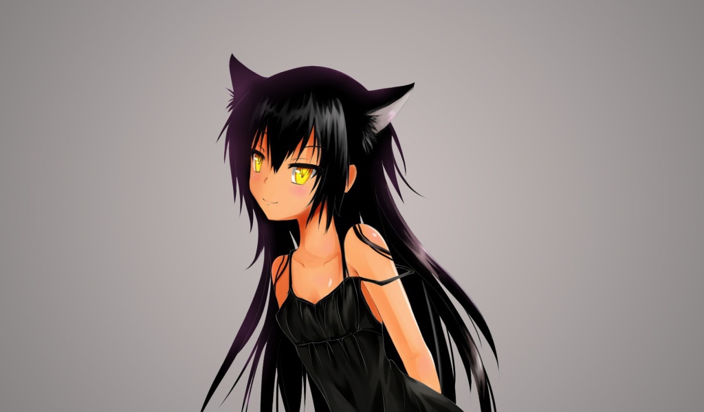 Черноволосая девушка аниме Кэмономими