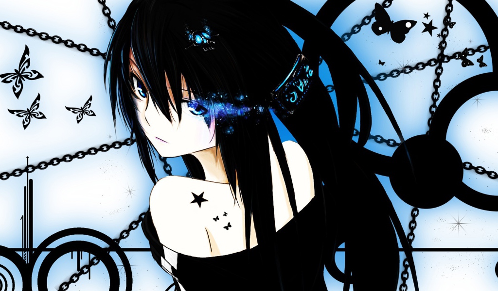 Черноволосая аниме девушка в цепях