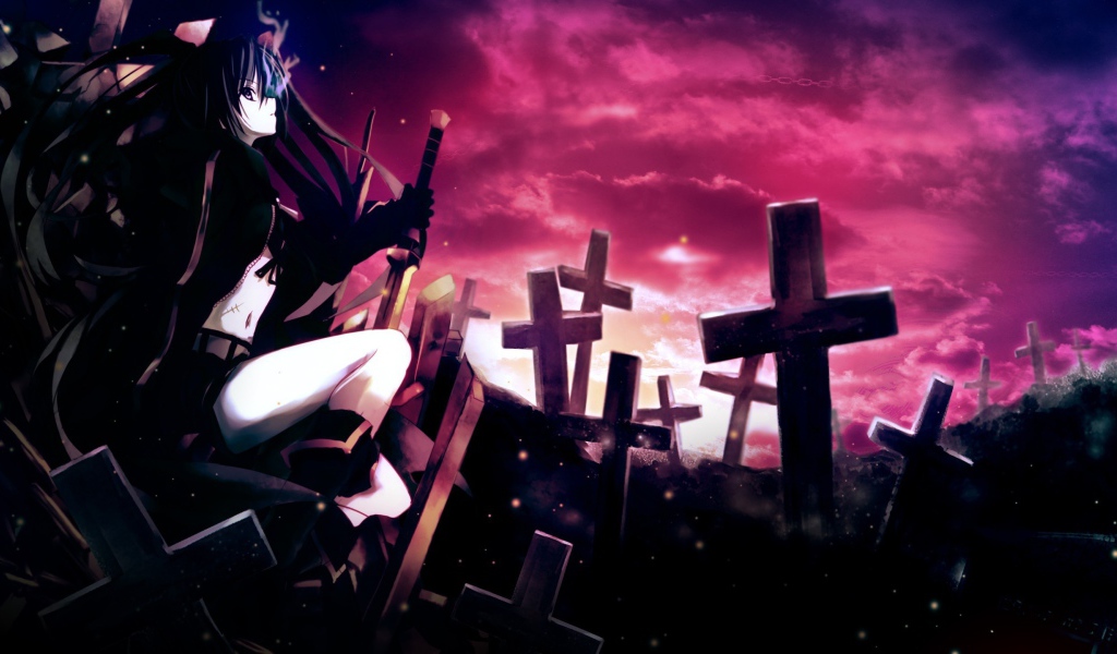 Девушка на кладбище в аниме Black Rock Shooter