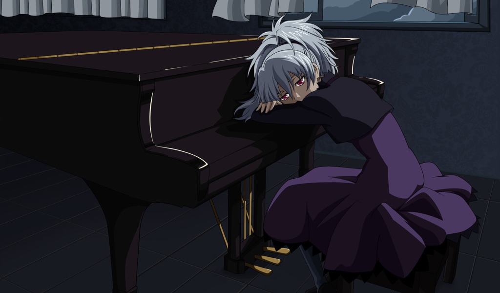 Девушка у рояля в аниме Темнее черного