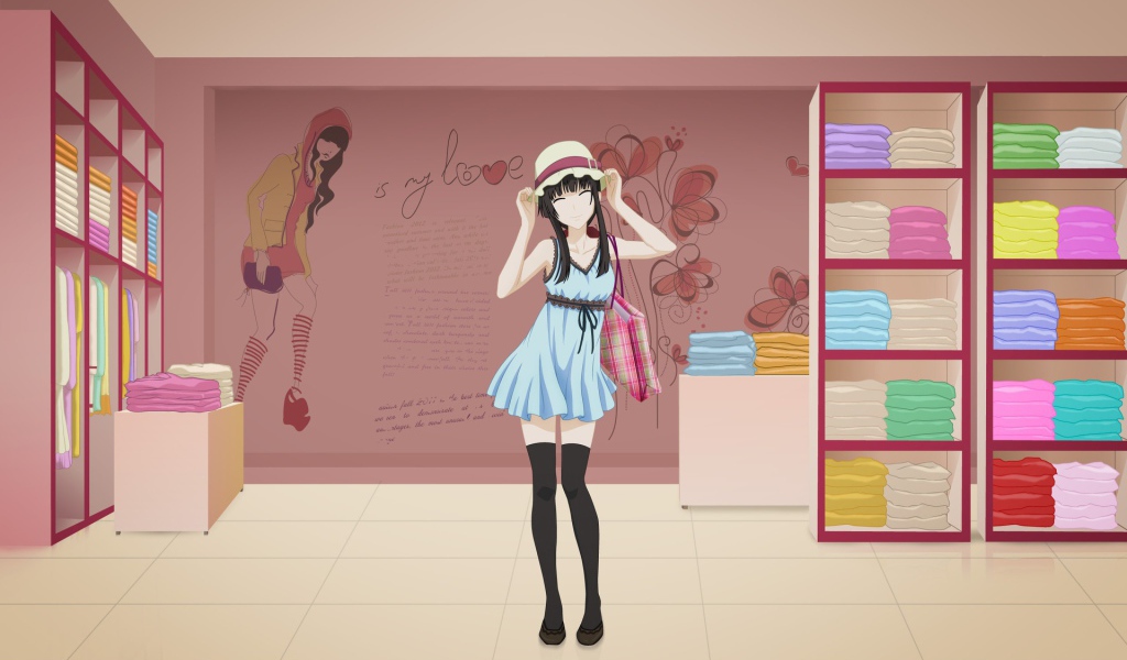 Девушка в магазине одежды, аниме