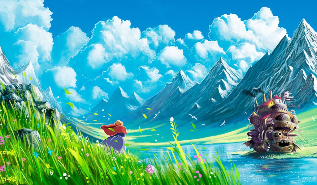 Девушка в горах в аниме Ходячий замок