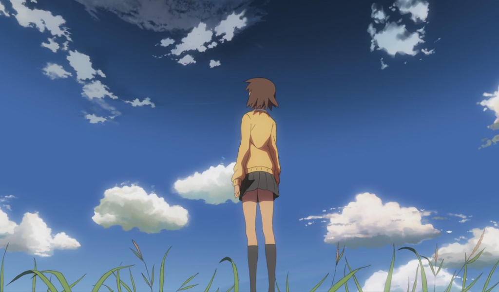 Девушка смотрит на небо в аниме  Пять сантиметров в секунду