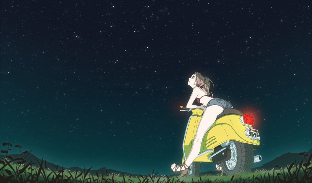Девушка смотрит на звезды в аниме 49 дней