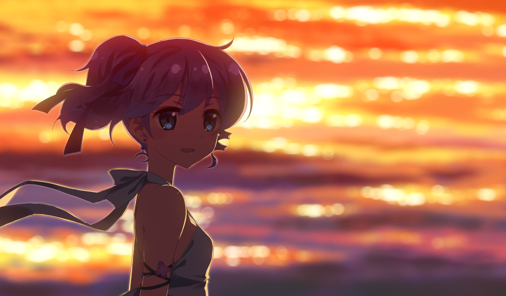 Девушка на фоне моря в аниме DJ Max