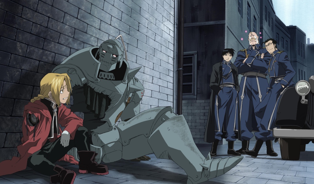 Девочка сидит рядом с роботом в аниме