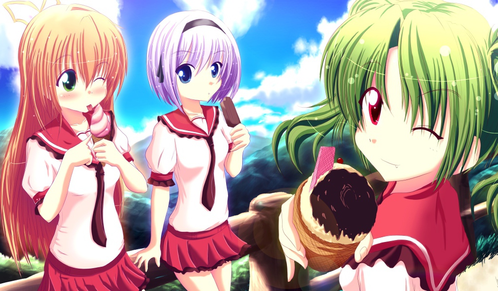 Девушки кушают мороженое в аниме Мост в звездное небо