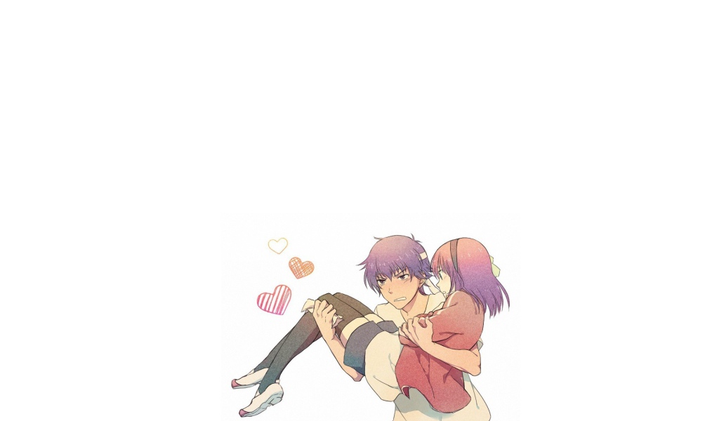 Парень несет девушку на руках в аниме Ангельские ритмы