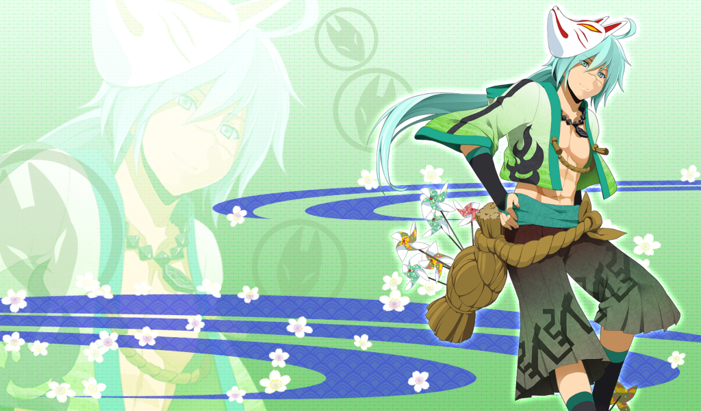 Парень с зелеными волосами в аниме Onigirl