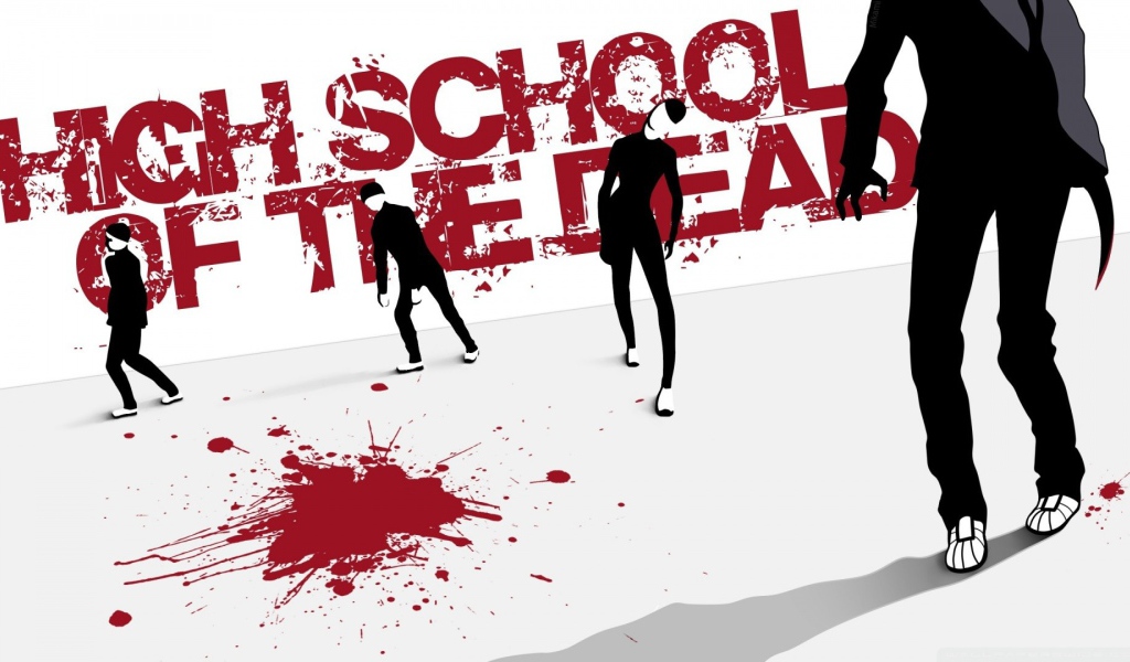 Лужа крови на постере аниме Школа Мертвецов