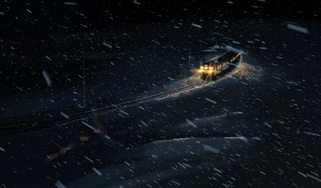 Поезд в снегу в аниме Пять сантиметров в секунду