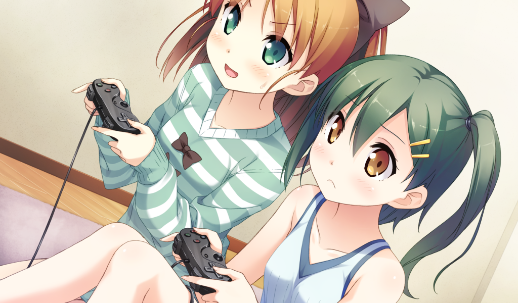 Две девочки аниме играют в видео игры